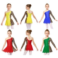 Kids Girls Bodysuit Shiny Gymnastics Sports Leotard Performance Dancewear Rave