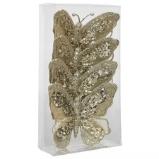 Hobby Lobby Set of 4 Champagne Glitter Clip On Butterfly Ornaments Holiday NEW