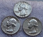 *3* - US MINT - 1962, 1964, 1964 - "WASHINGTON QUARTERS" - 90% Silver