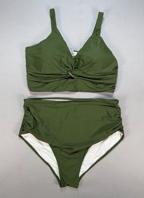 Daci 2-Piece Swimsuit Women's 18W Olive Green High Waisted Beach Bikini Set