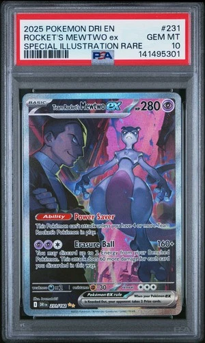 2025 POKEMON DRI EN-DESTINED RIVALS #231 TEAM ROCKET'S MEWTWO EX PSA 10