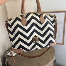Dooney  Bourke  Chevron Leather Satchel Bag  Black and White Geometric