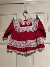 Vintage BRYAN Girls red Floral Dress With Red Lace Trim 3-6 months
