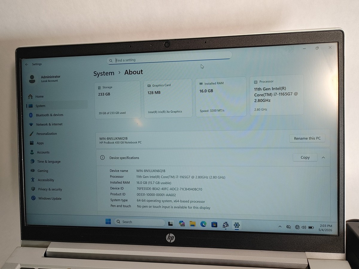 HP ProBook 430 G8 Core i7-1165G7 2.80 GHz 16 GB DDR4 250 GB NVMe