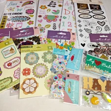 Assorted Brands Scrapbook Sticker Flowers, Art, School, Party, etc - Lot of 13