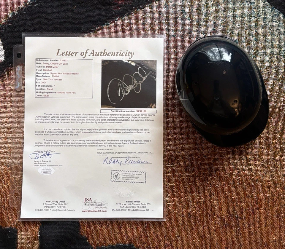 Мини-шлем с автографом Дерека Джетера из Yankees письмо подлинности JSA. - Изображение 2 из 4