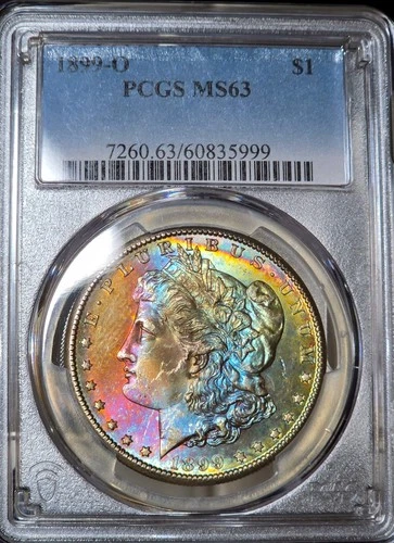 New Listing1899-O $1 Morgan Silver Dollar PCGS MS63 Monster Rainbow Textile Toned Coin UNC