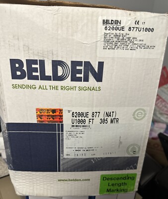 Belden 6200UE 010U1000 6 AWG 2 Conductor Unshielded CMP Plenum Security Cable