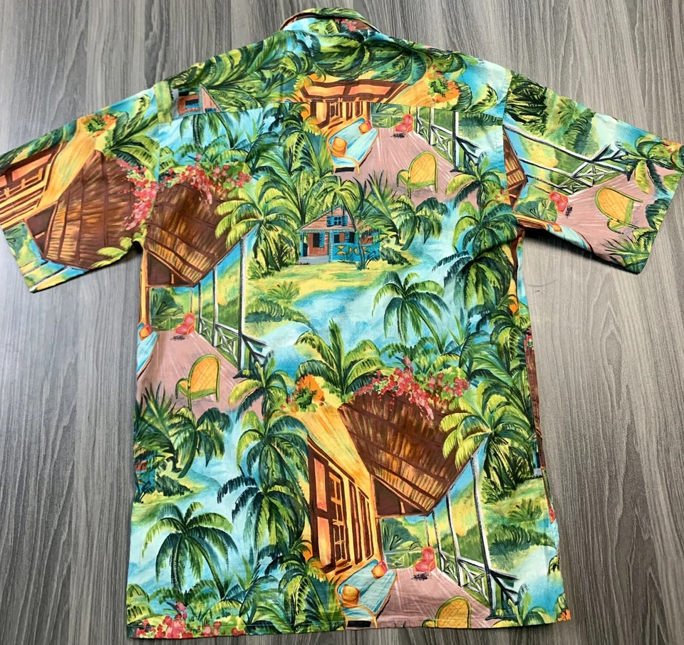 BIBAS BIRMANIA Para Hombres Med HAWAIANO ALOHA BAHAMA ESTILO CABAÑA HAWAII ABOTONADO Foto 2 de 4