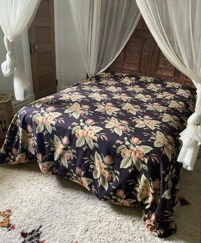 Vintage RALPH LAUREN Charleston Black Tan Floral FULL/QUEEN Duvet Cover Cotton