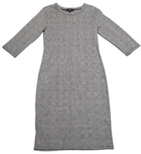 Vibe Sportswear SzL Midi Body Con Sheath Sweater Dress 3/4 Sleeve Grey Checkered
