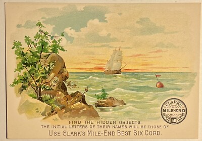 Newark NJ Hidden Objects Clark s Thread Lithograph Advertisement Game
