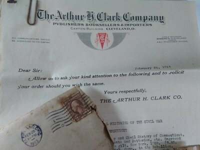 Cleveland OH Antique Document 1913 Arthur Clark Bookseller List Caxton GW Stamp 