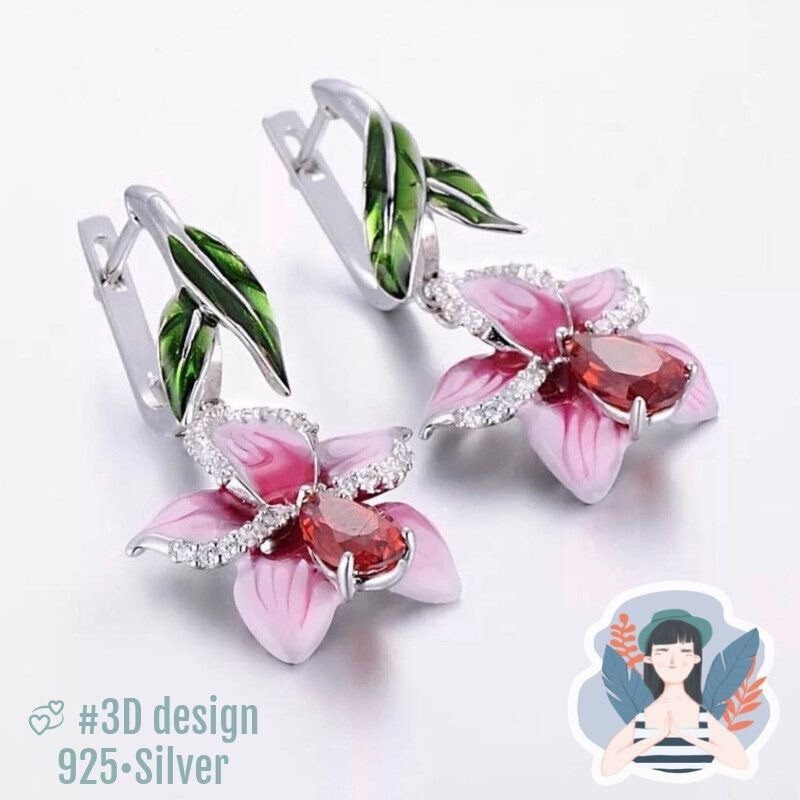 Boucles d'oreilles rose strass Swarovski argent 925 cristaux femme