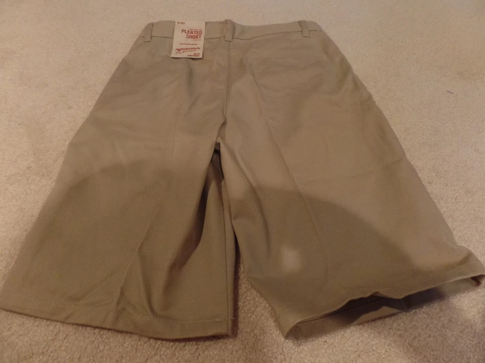 Meninos, Jeans Arizona, Shorts Uniforme Escolar, Tamanho: 10, Plissado, Cáqui, Novo com etiquetas - Imagem 3 de 4