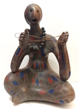 LISTED MEXICAN MANUEL FELGUEREZ SIGNED Mid 20th C Hand Made CERAMIC Seated WOMAN