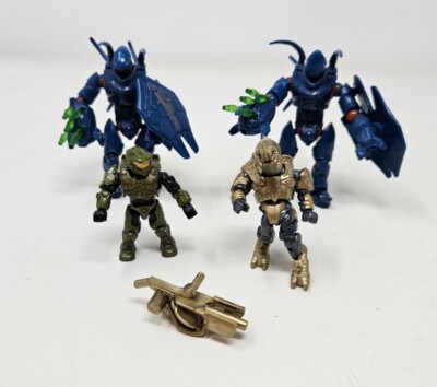 Halo Mega Bloks Construx Warthog Blue Hunter Master Chief Lot of 4 Figures