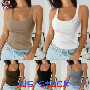 Womens Tank Top Ribbed Racer Back A-Shirt Workout Gym Yoga Stretch Free Size 