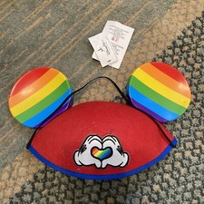 Disney Parks Mickey Mouse Ear Hat Rainbow Pride Heart Love Gloves Adult NWT