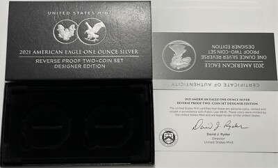 NO COIN 2021 $1 REVERSE PROOF DESIGNER EDITION SILVER EAGLE BOX & COA NO CAPSULE