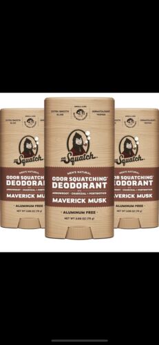 3x Dr. Squatch Men's Natural Deodorant Maverick Musk Aluminum Free 2.65oz