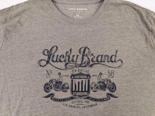 Lucky Brand Men's XXL Graphic T-Shirt Green Short Sleeve Vintage Motorcycles Tee - Picture 2 of 7