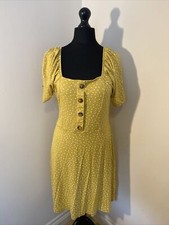 Next Mustard Yellow Polka Dot Puff Sleeve Dress Size 14 Cottagecore Tea Dress