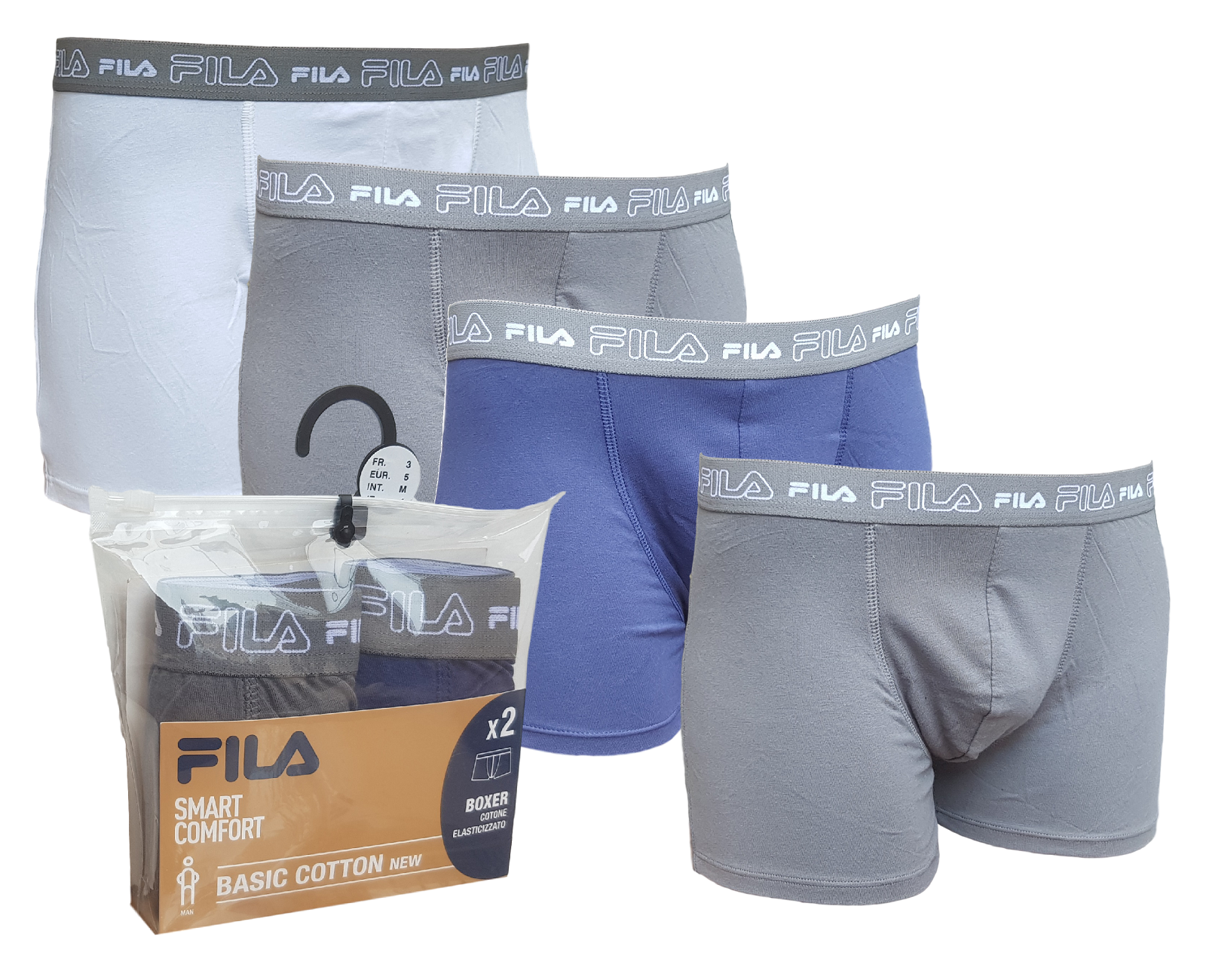 Boxer Uomo 2 pezzi bipack elastico esterno BASIC COTTON FILA F6596 Intimo Comfor