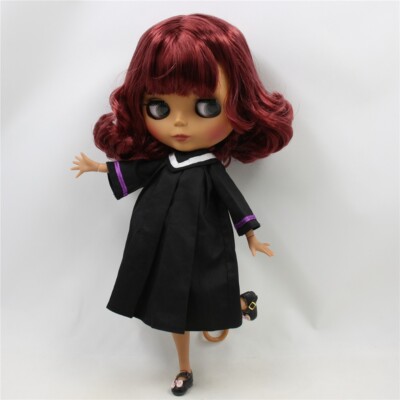 12'' Factory blythe Doll 1/6 BJD Short Wine red curly hair Dark skin joints body