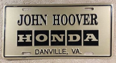 #ad #ad John Hoover Honda Dealer Vintage Booster License Plate Danville Virginia Accord $29.99