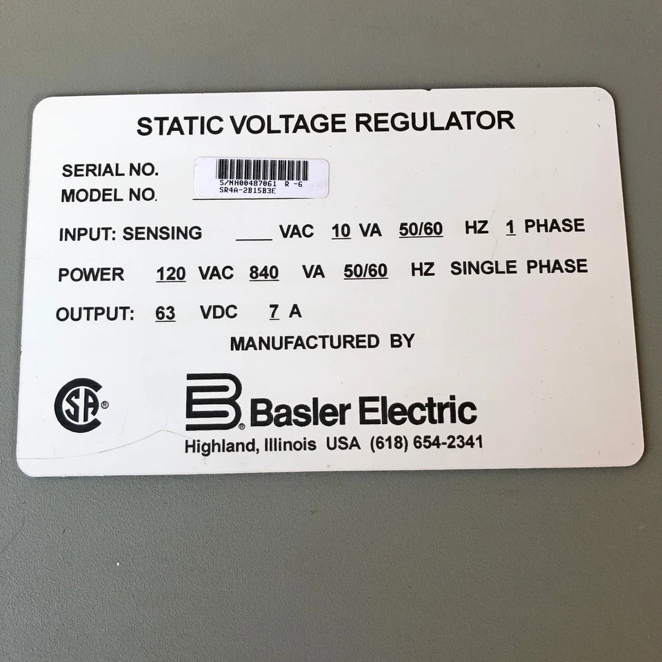 BASLER ELECTRIC SR4A-2B15B3E STATIC VOLTAGE REGULATOR - Image 2 of 4
