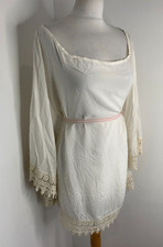 Italian guipure lace tunic beach cover up top M L VGC kaftan embroidered cream