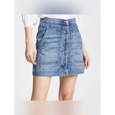 Veronica Beard Getty Button Front Denim Mini Skirt In Faded Cloud