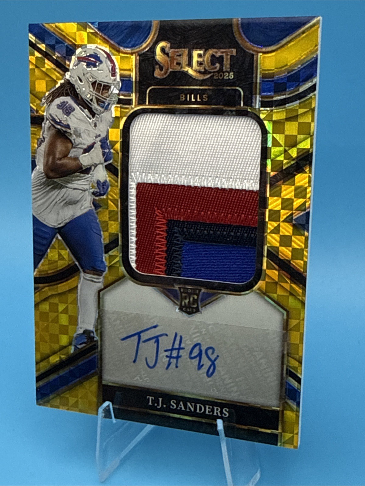 2025 Panini Select T.J. Sanders Jumbo Rookie 4-Color Patch Auto Gold /10 JRS-TSS view 5