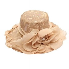 Women's Lace Sun Hat, Elegant Flower Wide Brim Adjustable Bucket Hat, Khaki