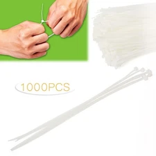 1000x Pack 8 inch White Network Cable Cord Wire Tie Strap 50lbs Zip Nylon