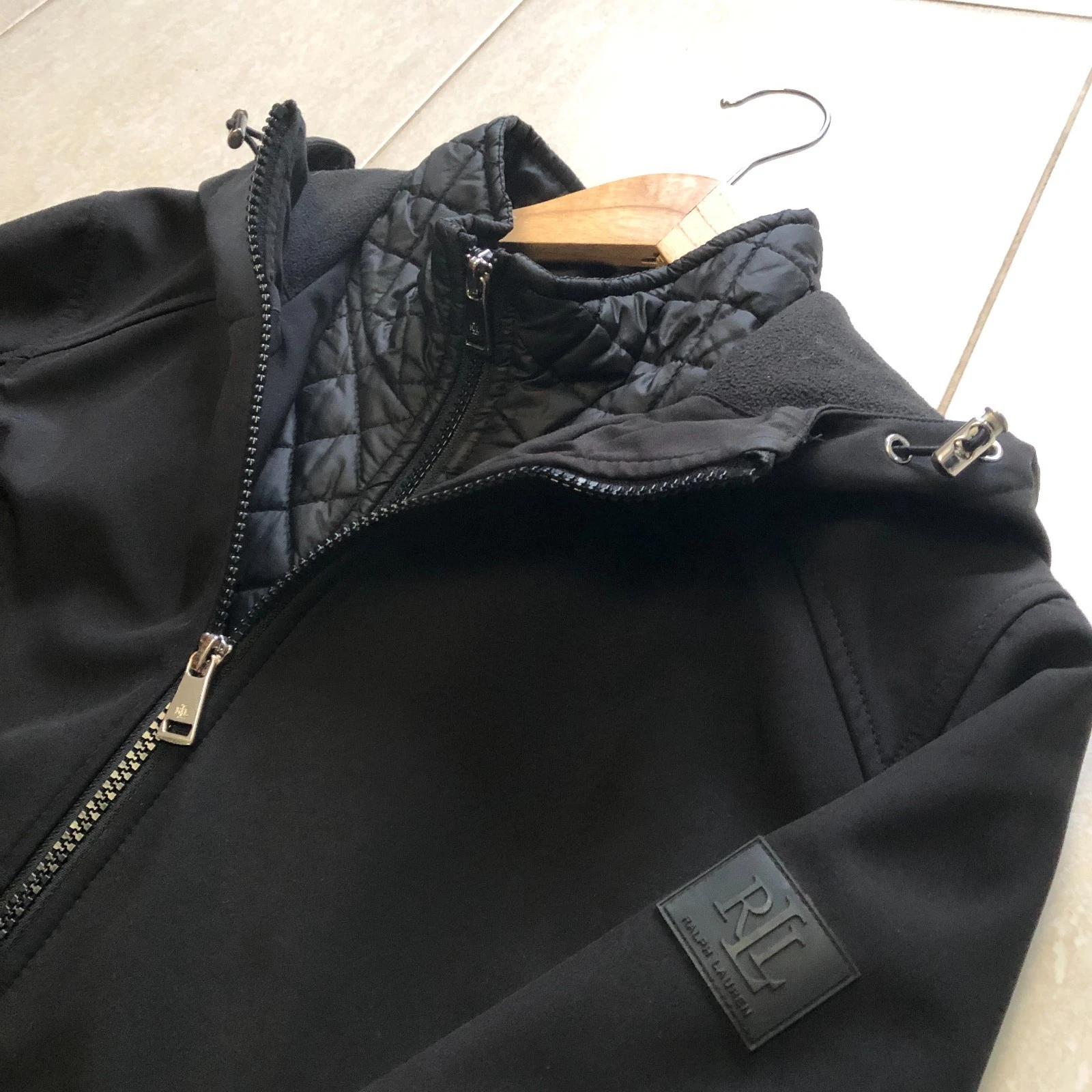 Lauren Ralph Lauren Black Hooded Softshell Jacket Size Medium