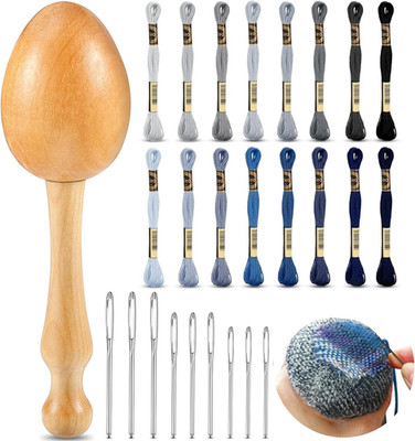 Darning Egg for Socks Wooden Darning Supplies Kit with 9 Large Eye Needles 16 Co