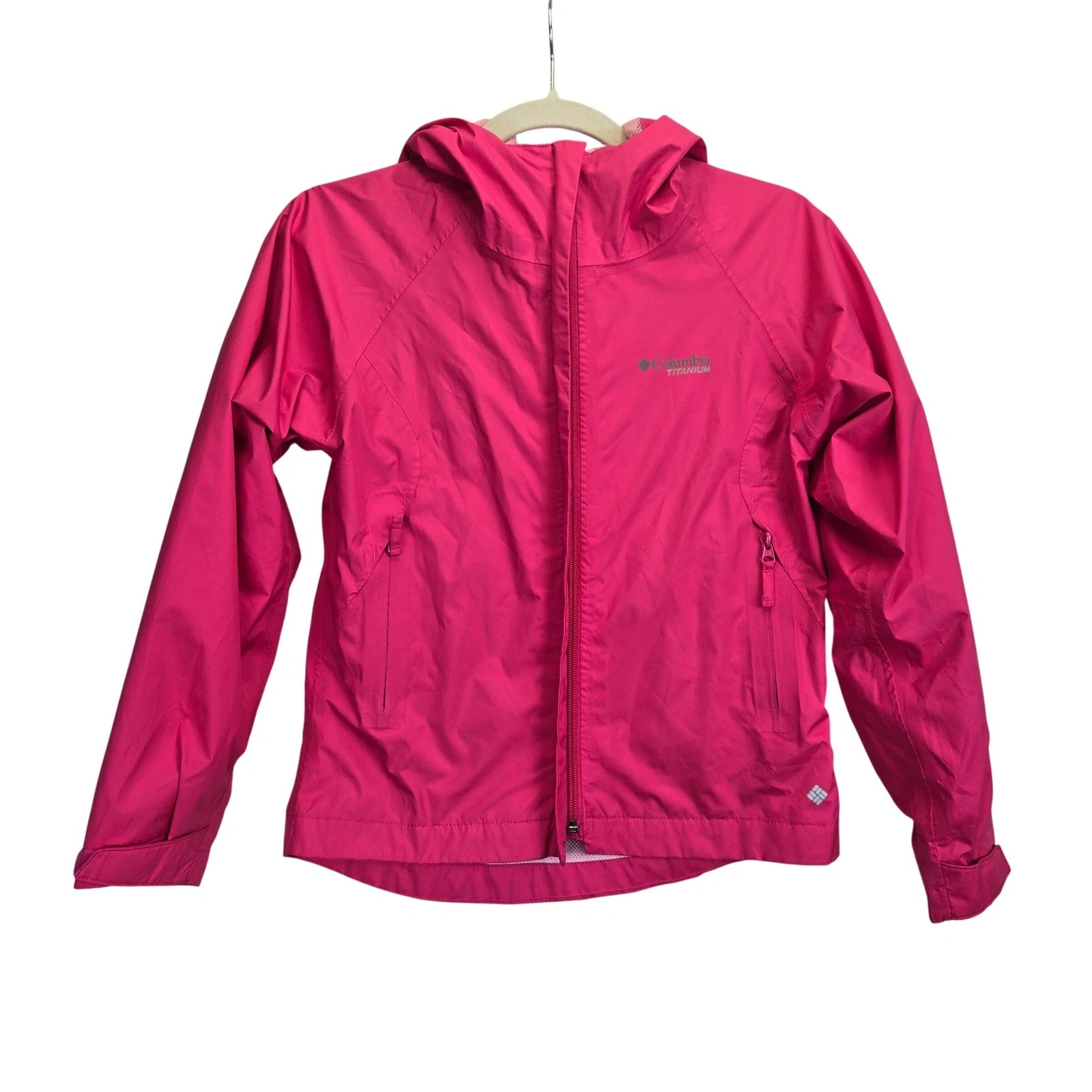 Columbia Titanium Kids Pink Hooded Windbreaker Jacket Size 10/12 Kidcore Barbie