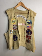 VTG Indian Princess Suede Vest Boy Scout One Size Beige Camping Patch Fox Tribe