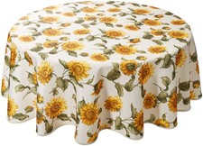 Violet Linen Classic Euro Sunflower Tablecloth with Large Sunflowers Design, 60"