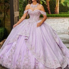Lavender Off Shoulder Ball Gown Quinceanera Dresses Beaded Applique With Cape