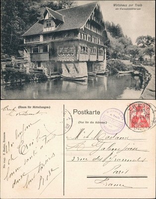 Ansichtskarte Luzern Lucerna Vierwaldstättersee Wirtshaus Treib 1911