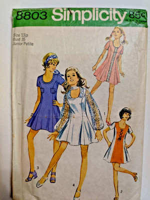 Simplicity 8803 Dress Mini Sewing Pattern Juniors 13 JP Cut VTG Fit Flare Short