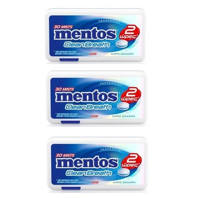 Mentos Clean Breath Candy Drops PepperMint no Sugar 21g - 3 Packs x 30 drops