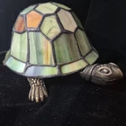 Vtg Stained Glass Turtle Table Lamp Tiffany-Style Night Light Bronze Multicolor