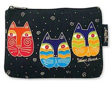 Feline Drive Fabric Laurel Burch Zippered Makeup Cosmetic Bag Cats Feline Faces