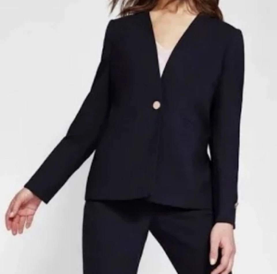 TED BAKER Cerisa Tailored Blazer in Navy Blue TB 1 US Size 0 Collarless Wool - Image 2 of 4