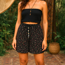 PLATINUM DOROTHY SCHOELEN 14 Ditsy Print Beaded Drawstring Pull-On Shorts NWT