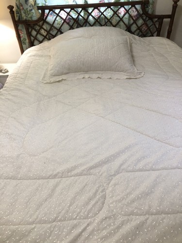 Twin Eyelet Embroidered Vintage 68"X 84" Comforter and Pillow Sham Off White - Picture 3 of 22